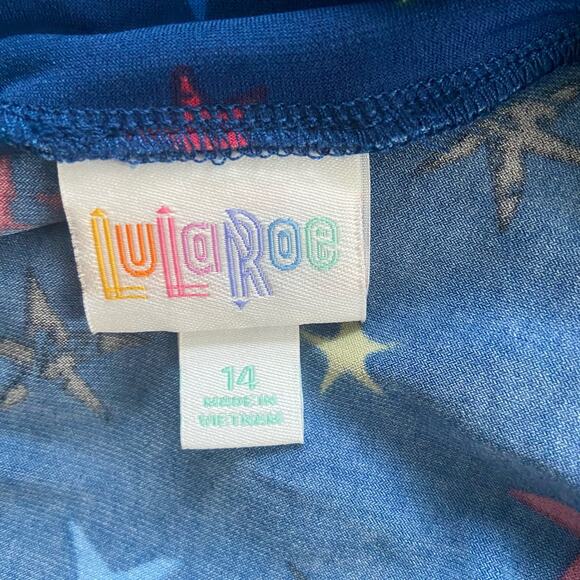 Kids LuLaRoe Girls Blue Kids Azure A-Line Skirt Stars Size 14 - Picture 6 of 7